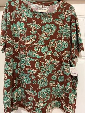We The Free Brown Shirt NWT w/ Turquoise Floral Print Med